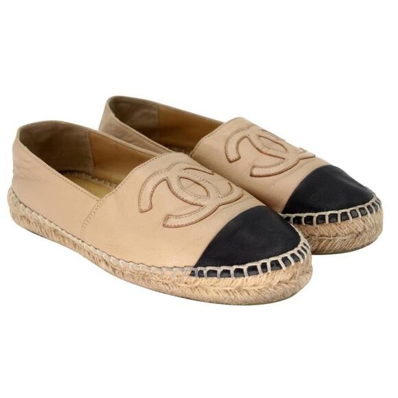 Chanel Cap Toe Large 38 Monogram Leather CC Espadrille Flats CC-0921N-0005 - Picture 5 of 11